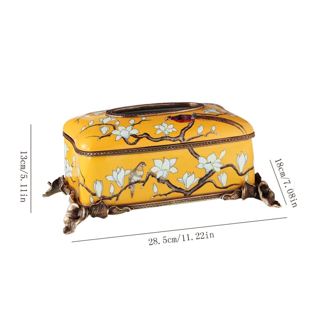 Scatola di fazzoletti di copertura Scatola di fazzoletti in ceramica con scatola di rame decorazione domestica Conservazione tovaglioli carta arte scrivania per soggiorno, giallo