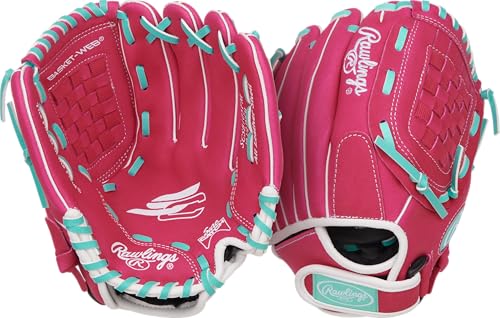 Image of Rawlings | Sure Catch Youth Series Softball Glove | 10.5 inch | Right Hand Throw | Pink /Mint