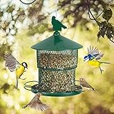 【Decoración Exquisita】: El comedero tiene una elegante forma de pabellón redondo con un fondo de alambre para proporcionar un lugar de descanso a los pájaros, lo que te permite disfrutar de la observación de pájaros y decorar muy bien tu balcón y patio.