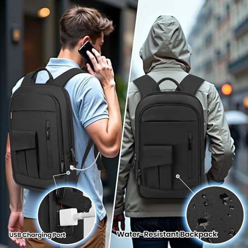 Business Backpack for Men Slim Lightweight Laptop Backpack Water Resistant Small Office Backpack for Commute Travel Daily Office Work with Small Bag (Black)4