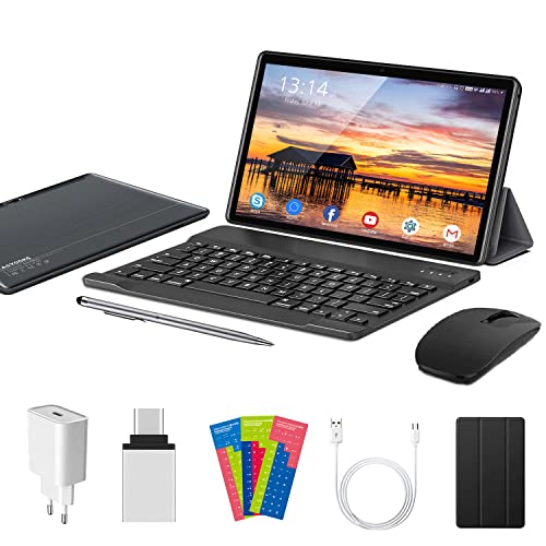 AOYODKG Tablet 10.1 Pulgadas, Android 11.0 Quad Core 1.6GHz M40, 5G WiFi Tablet Baratas con Teclado y Ratón, 4GB RAM 64GB ROM/128GB Escalables Dual Cámara Tablet PC Bluetooth FM Type-C 6000mAh (Gris) Cover