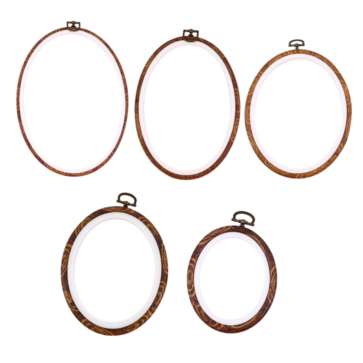 VILLFUL 5 Stück Selbstgemacht Stickrahmen Oval Abs Kunststoff Vintage Holzoptik Kreuzstichring Nähzubehör für Handarbeiten Wanddekoration