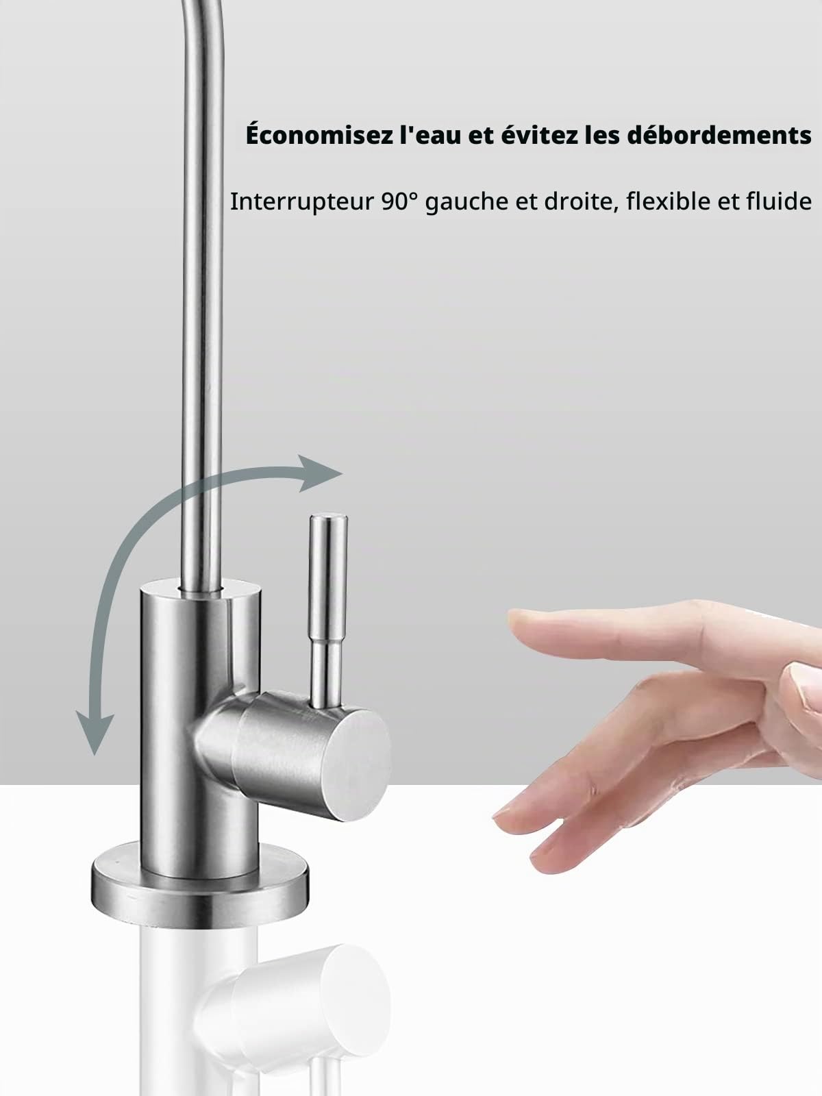 Robinet d'eau potable, facile à installer, robinet de filtre à eau pour évier, robinet à osmose inverse sans plomb pour évier de cuisine, bar, acier inoxydable SUS304 nickel brossé (taille L)