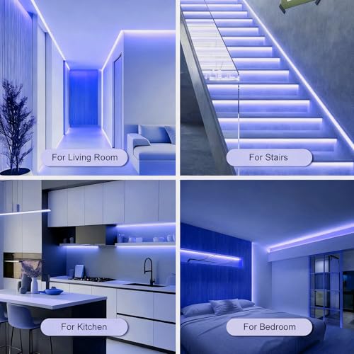 Image of ZSLAIFU Battery Powered LED Strip Lights, 3.3FT COB LED Strip Light, Battery Operated LED Lights, Ice Blue LED Strip Lights Battery Powered for Closet, Cabinet, Shelf, Kitchen, DIY Lighting