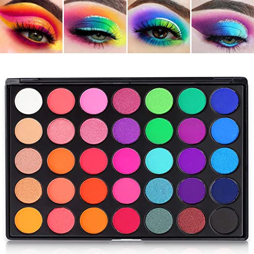Eyeshadow Palette, DELANCI 35 Bright Colors Matte Shimmer Eyeshadow Makeup Palette – Long lasting and High Pigment Silky Powder Eye Shadow Cosmetics Set #35E