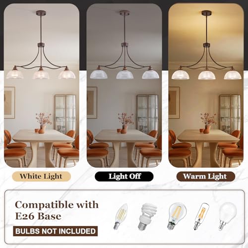 Image of 3-Light Oil Rubbed Bronze Pendant Light for Kitchen Island Antique Dome Hanging Light Fixture Brushed Bronze Dinner Room Light with Crystal Glass Adjustable Pendant Lamp for Bedroom Hallway Entryway