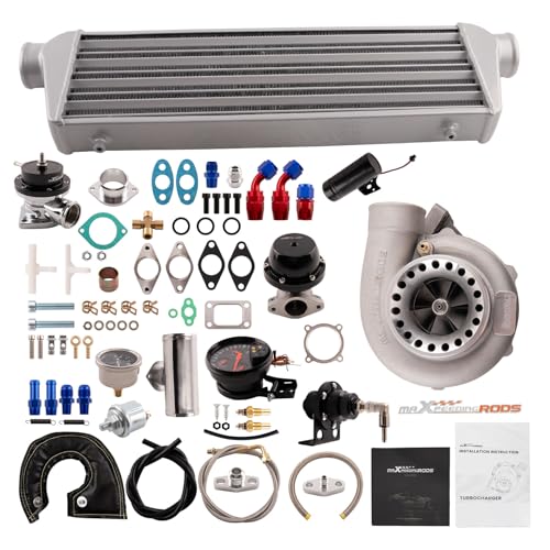 maXpeedingrods GT35 Turbo Kit Turbocharger T3 Flange for 2.5-6.0L Engine Turbo Intercooler 27'' x 7'' x 2.5'' Oil Feed/Return Line 0.63 A/R Turbine