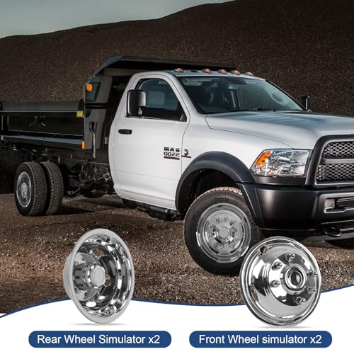 Image of hightall 19.5 Wheel Simulators, 19.5 inch 10 Lug Stainless Steel Hubcaps,Polished Surface,2Pcs Front Wheel /2Pcs Rear Wheel,Bolts On Wheel Cover Set Compatible with 2008-2023 Dodge Ram 4500 /5500