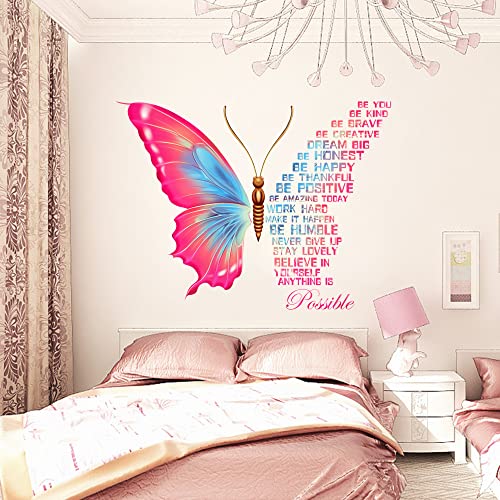 Large Butterfly Wall Decals Stickers Inspirational Wall Decals Quotes Motivational Positive Saying Wall Decals Vinyl Peel And Stick Phrase For Women Girls Bedroom Living Room Office Bathroom Wall Decor #TOP3