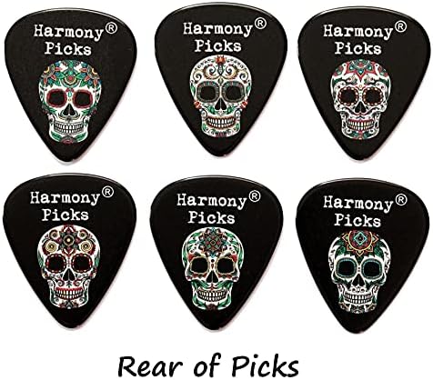 6 Black Sugar Skull Guitar Picks With Plectrum Holder Keyring