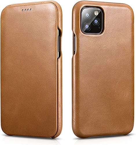 Étui cuir véritable iPhone 12 Pro clapet jaune idée cadeau élégante