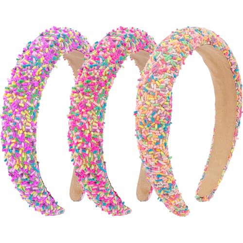 Vovii Sprinkle Candy Headbands for Women, Colorful Glitter Padded Headbands for Women, Fun Donut Sprinkle Head Bands for Women's Hair Non Slip, Cute Candy Accessories (Colorful, Hot Pink, Purple)