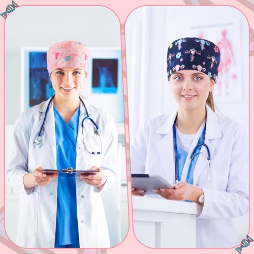 Image of Unittype 4 Pcs Nurse Caps for Women Nursing Working Caps with Button and Sweatband Adjustable Elastic Scrub Hats for Dentist