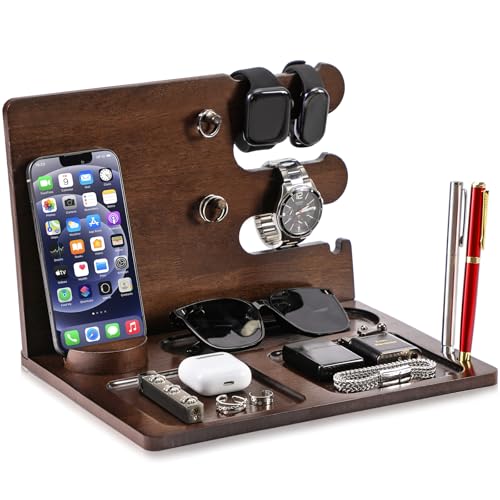 YIOJOYD Walnut Wood Men's Organizer, Desk & Nightstand Tray, Phone Stand, Watch Display, Gift for...