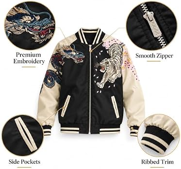 HaiZi XiHuan Cool Dragon Sukajan Jacket Tiger Embroidered Jackets