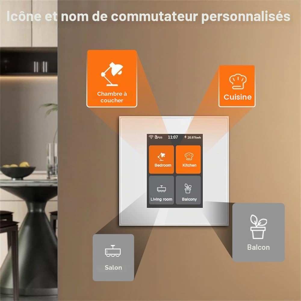 LANBON L8-HS4 Interrupteur intelligent 4 gang avec application Smart Life/Homekit/Smart Living, compatible avec Alexa et Google Home, fil neutre nécessaire, pas de hub nécessaire