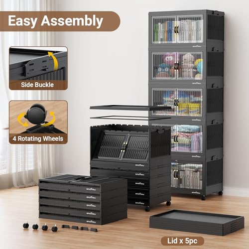 Image of BROVIEW 400Qt Stackable Storage Bins with Lid for Home Dorm, 4Pack Black
