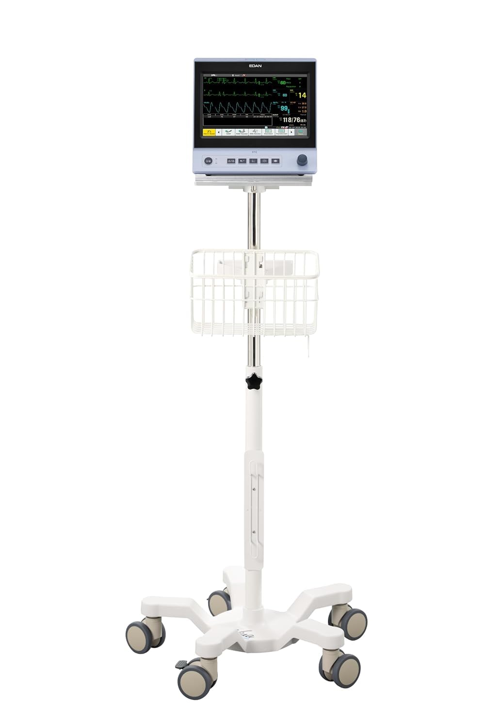 VivaDiagnostics Rolling Stand for Edan Vital Signs Monitor, (Monitor NOT Included), Blood Pressure Cuff Basket, Adjustable Pole, and Cord Organizer