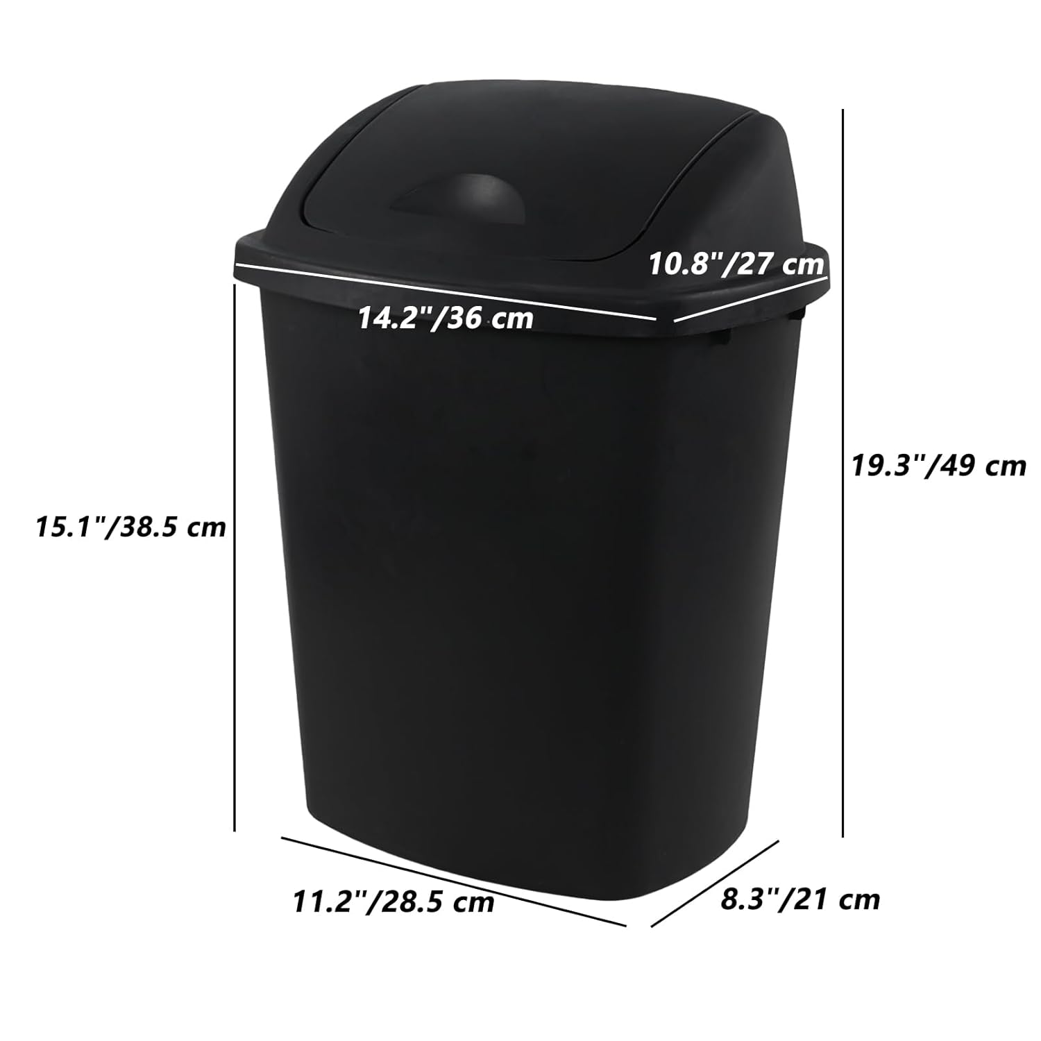 4-Pack 6 Gallon Swing Top Waste Bin, Black Plastic Trash Can Garbage Bin with Lid for Bathroom, Office, Kitchen