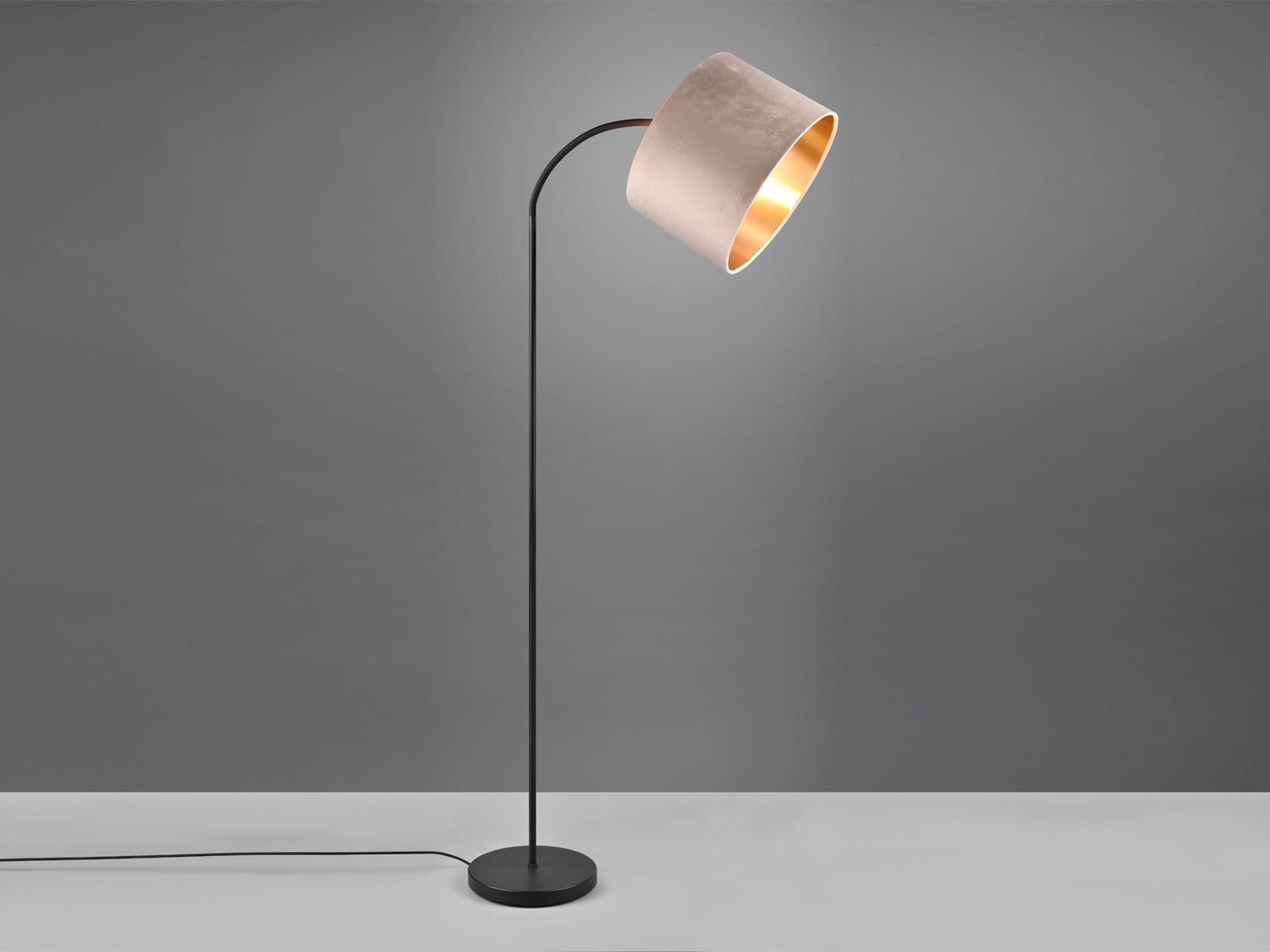 Stehleuchte mit Samt Lampenschirm Beige, innen Gold, Höhe 156cm