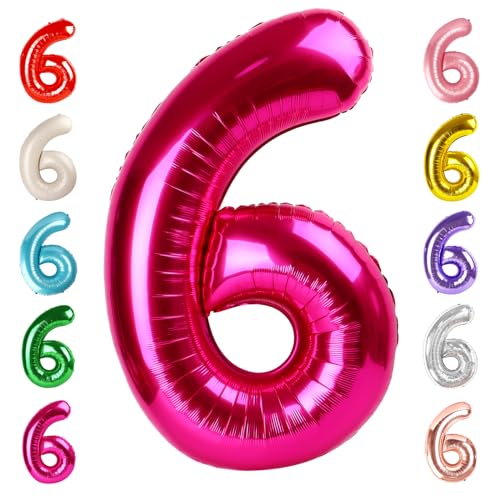 Image of 6 Balloon Numbers Birthday Decorations, 40In Hot Pink Balloons for Party | Eye-catching Appearance, Perfect Decorative Centerpieces, Convenient Self-sealing Structure, Widely for Various Occasions