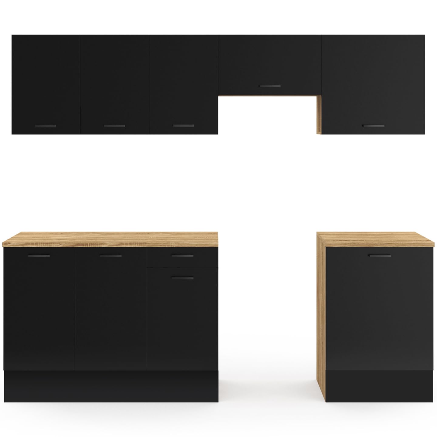 IDMarket - Cocina completa 240 cm Subtil con encimera 7 elementos madera y negro
