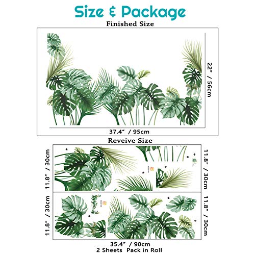 Tropical Wall Decals Palm Leaf Wall Stickers For Living Room, Green Plants Wall Decor Posters Vinyl Peel And Stick Art Murals For Bedroom Nursery Office #TOP6