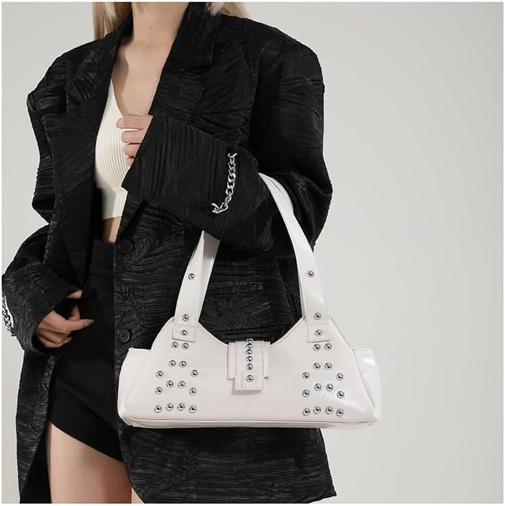 Studded Purse Shoulder Bags for Women, Designer Trendy Retro Y2K Purses Studs Underarm Soft Leather Handbags - Image 2