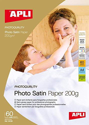 Papier photo satiné A4 Apli évite les reflets pour des impressions 200g éclatantes