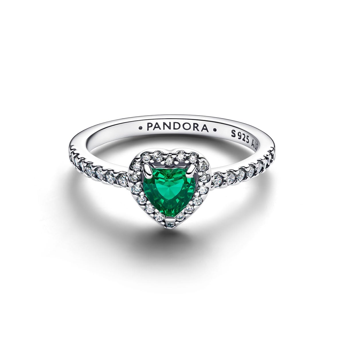PANDORA Anillo de Plata para Mujer Corazón Exaltado Verde Royales 198421C07