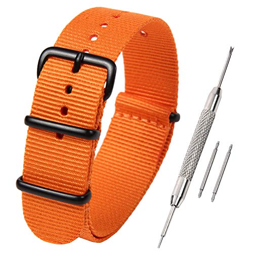 Airself NATOタイプ 時計ベルト 時計バンド ナイロン 替えバンド 替えベルト (交換説明書 交換工具 バネ棒付) (18mm, オレンジ 黒バックル)