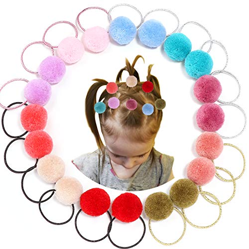 Pom Pom Hair Ties Fluffy PomPom Balls Hair Ropes Bands Elastics Ponytail Holders Elastic Hair Ties for Baby Girls Women Toddlers Hair Accessories by Secarond,20 Pieces(10 Paris)