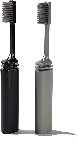 Cepillo de dientes plegable de carbón de bambú para viajes, camping, vacaciones, paquete de 2