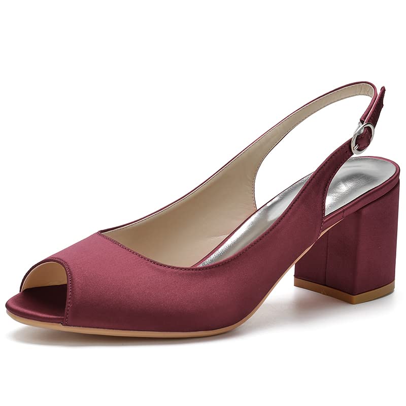 Sandales confortables à lanières en satin rouge - Talon stable 6 cm
