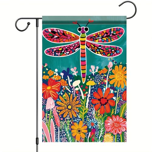 Starlit Patio Spring Summer Flower Garden Flag 12x18 Double Sided Dragonfly Butterfly Floral Flower Yard Flags Seasonal Outside Front Porch Decor Spring Outdoor Home Decoration Banner