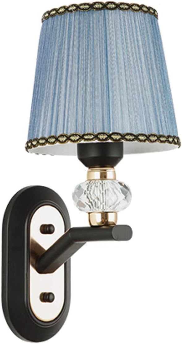 Huayusedf Onecolor Simple Wall Lamp Living Room Bedroom Bedside Light With Blue Fabric Shade Aisle Sconces, Chandelier(Silver,2Pack)(,2Pack)