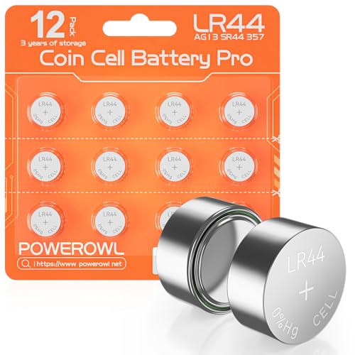 POWEROWL LR44 Knopfzelle 12 Stück hohe Kapazität AG13 357 303 SR44 L1154F A76 Premium Alkalibatterie 1 5 V Knopfzellenbatterien - Orange 12 Stück