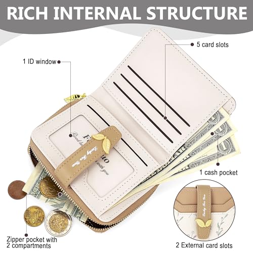 Image of Farcauo Cute Brown Flower Wallet for Women Small Kawaii Coin Purse with ID Window Compact Lightweight and Stylish Design Cash Wallet for Ladies