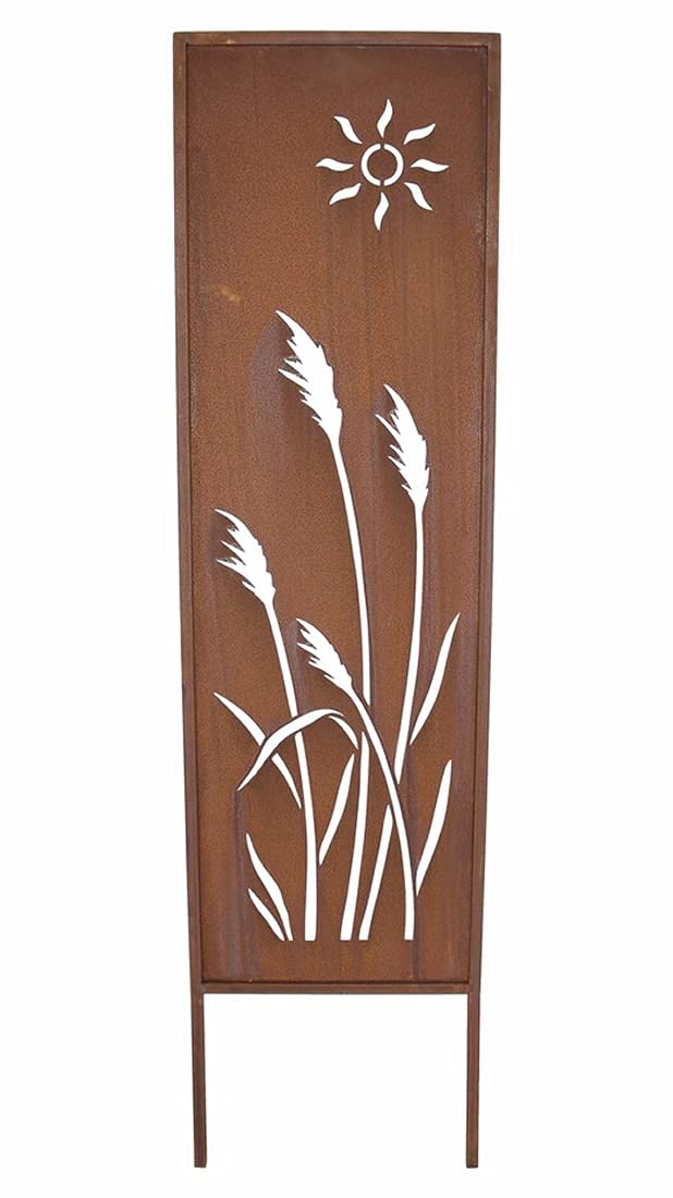 Dekoleidenschaft Deko-Schild mit „Schilf“-Ausstanzungen, 117 cm hoch aus Metall mit Rost-Optik, Garten-Paneel, Gartendeko für Draußen, Gartenstecker, Rostschild