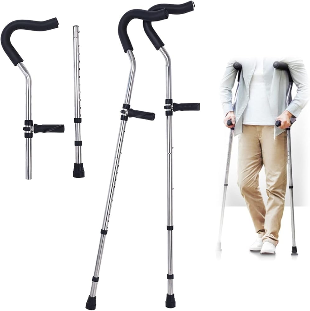 Muletas ajustables para axilas, muletas plegables de acero inoxidable con almohadillas ergonómicas, ayuda de movilidad que absorbe los golpes para adultos