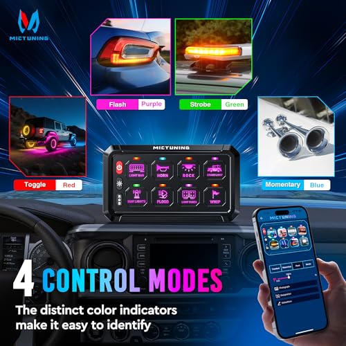 Image of MICTUNING RGB 8 Gang Switch Panel with APP Control Adjustable Strobe Pulse