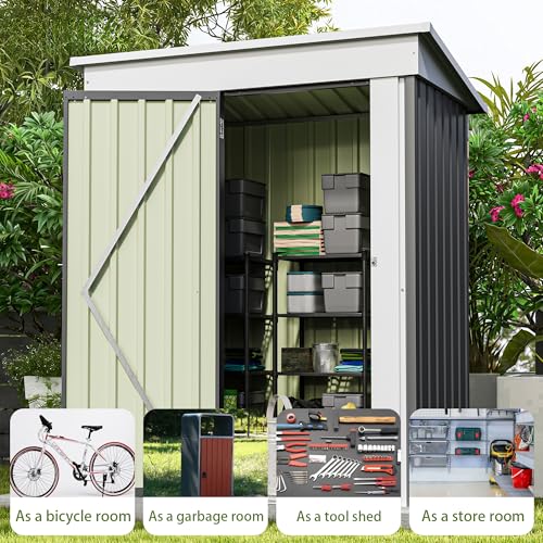 Image of Patiowell 5x3 FT Outdoor Storage Shed, Garden Tool Shed with Sloping Roof and Lockable Door, Metal Shed for Backyard Garden Patio Lawn, Gray