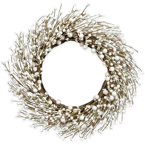 Yawwind 20 Inches White Door Wreath Winter Wreaths for Front Door White Berry Wreath for Farmhouse Indoors Outside Kitchen Wall Porch Christmas Winter Cover