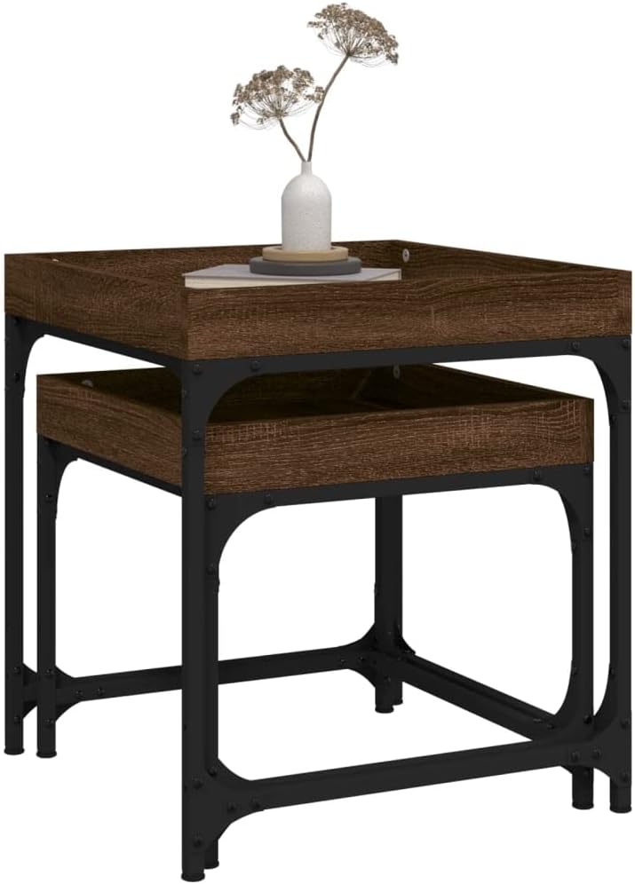 BOWEKAM ホーム&amp;ガーデンサイドテーブル ブラウンオークエンジニアードウッド家具2点