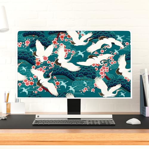 Image of Red-Crowned Crane Waterproof Screen TV Cover 40, 41, 42,43 Inch Japanese Style Chinese Style Television Screen Cover Landscape Painting Anti-Static Dustproof Protective for LED LCD OLED TVs