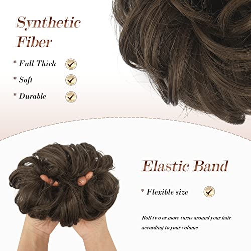 image for FESHFEN Messy Bun Hair Piece Hair Bun Scrunchies Synthetic Wavy Curly 