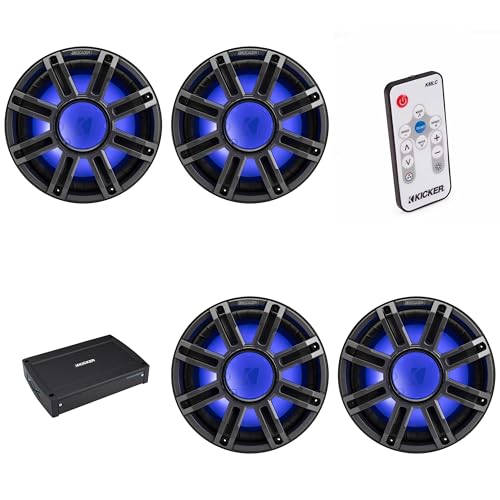 Kicker (4) 51MWE124 - MWE 12-Inch Premium Marine Subwoofer (Enclosure) 4-ohm & 51KXMA15001 Marine Amp Bundle (Includes LED Remote)