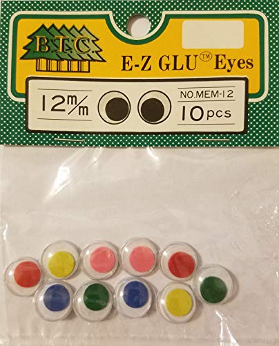 12mm Multi Color BTC E-Z GLU Movable Wiggle Googly Eyes (Pack of 12)