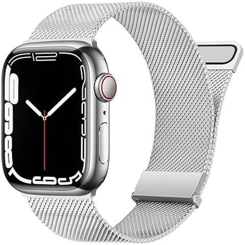 Amizee Metal Band Compatible with Apple Watch Band 49mm 46mm 45mm 44mm 42mm Women Men, Stainless Steel Dual Magnetic Clasp Strap for iWatch Ultra/Ultra 2 Series 10 9 8 7 6 5 4 3 2 1 SE (Silver) Cover