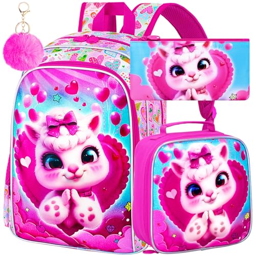 Image of 16 inch Backpack for Girls Boys 4-8, 3Pcs Kids Bookbag Set with Lunch Box, School Bag for Preschool Kindergarten